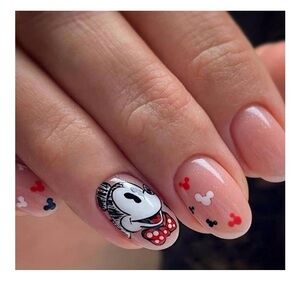 Minnie Mouse Nail Art with Red and Black Accents